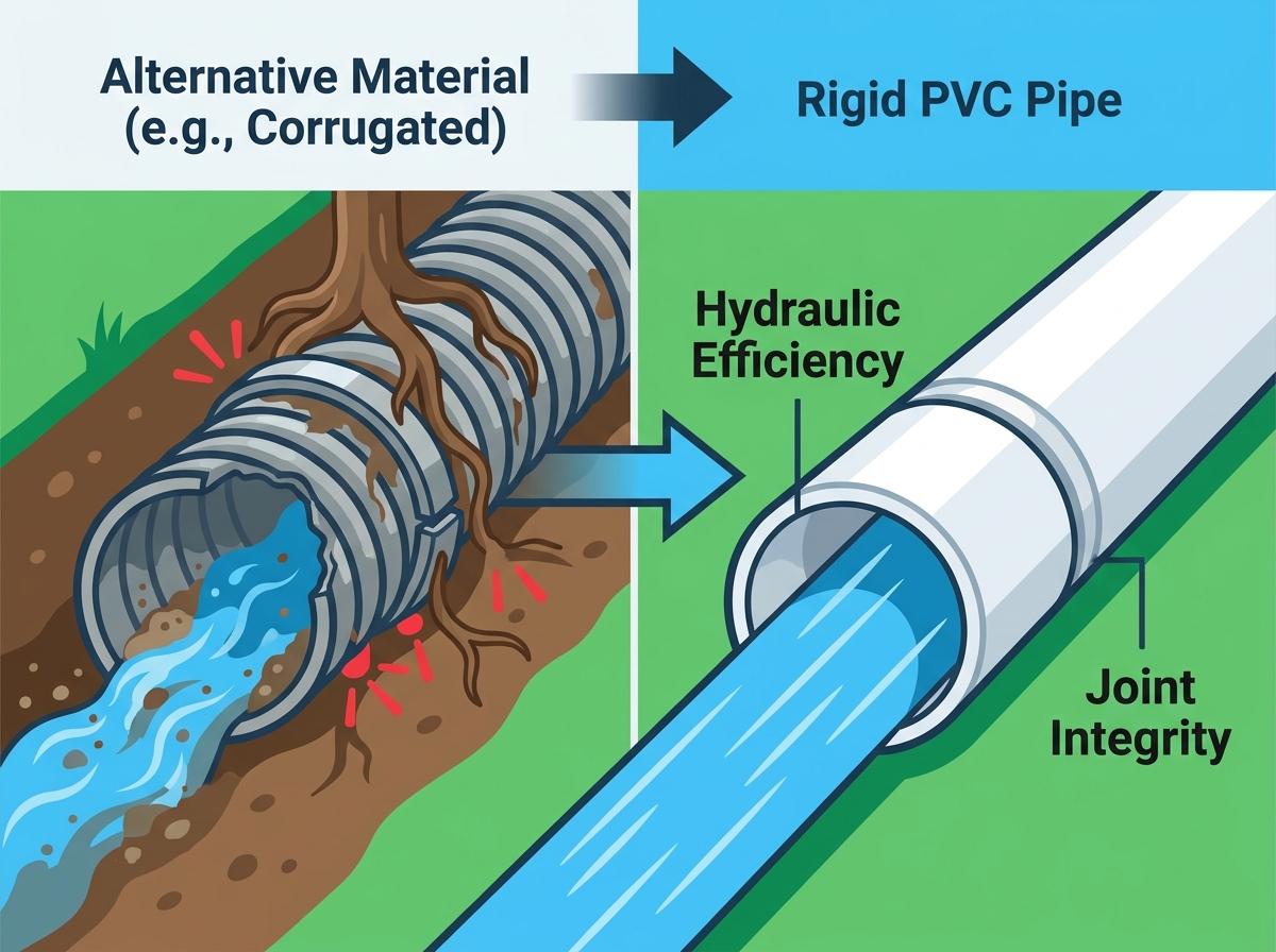 PVC pipe installation and trenching in a drainage network