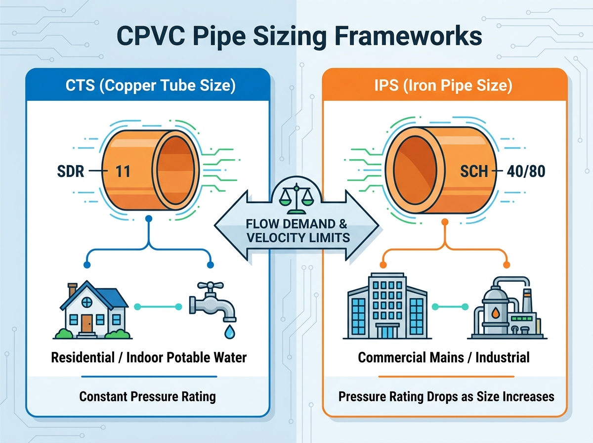 Building plumbing CPVC pipe sizing and installation